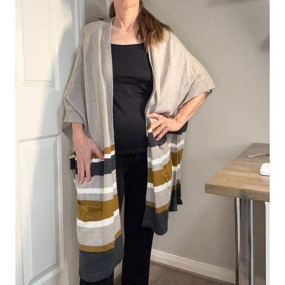 Old Navy Beige Striped Cardigan Poncho Sweater - Picture 6 of 7